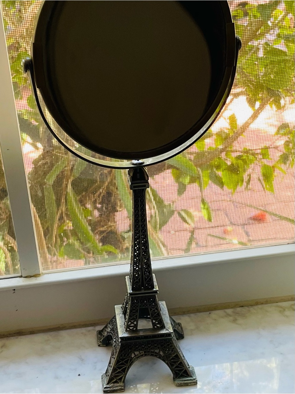 Eiffel Tower-vanity mirror-double sided- standard+3X magnifier-gold tone bronze